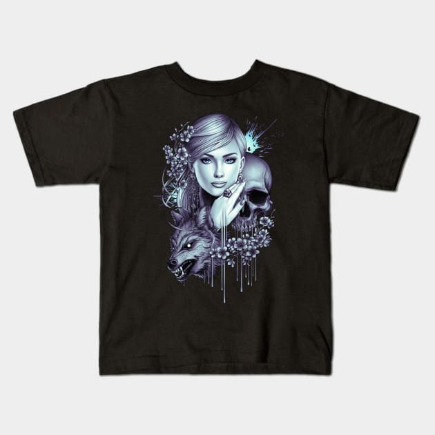 Wolf Skull Girl Tattoo Kids T-Shirt by bomazu